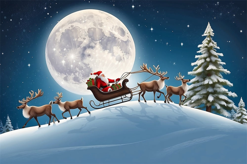 Giro In Slitta Di Natale Con Babbo Natale Sullo Sfondo Della Luna RR8-234