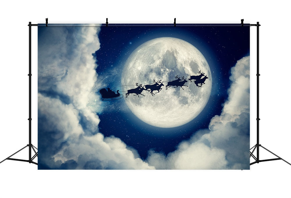 Natale Babbo Natale In Slitta Silhouette Luna Sullo Sfondo RR8-236
