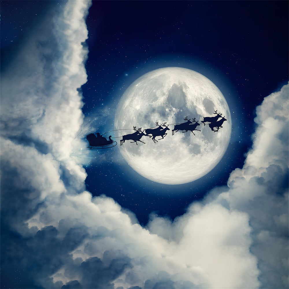 Natale Babbo Natale In Slitta Silhouette Luna Sullo Sfondo RR8-236