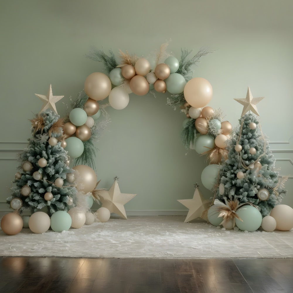 Sfondo Natalizio Elegante Con Alberi Ad Arco A Palloncino RR8-243