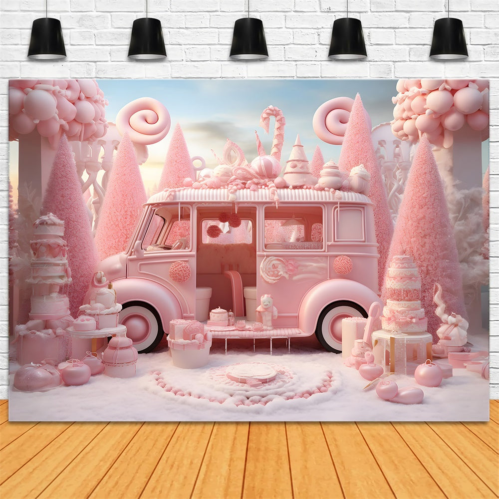 Sfondo Natalizio Rosa Candyland Van Treats RR8-245