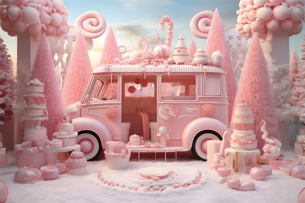 Sfondo Natalizio Rosa Candyland Van Treats RR8-245