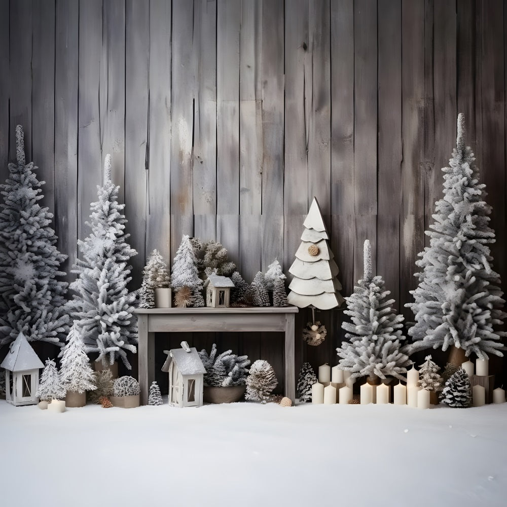 Sfondo Di Alberi Smerigliati In Cabina Rustica Di Natale RR8-248
