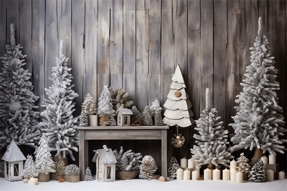 Sfondo Di Alberi Smerigliati In Cabina Rustica Di Natale RR8-248