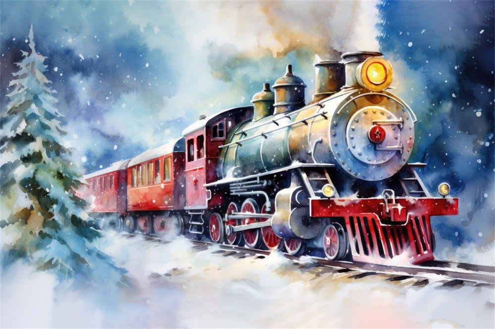 Sfondo Di Scena Invernale Del Treno Dell'Acquerello Di Natale RR8-252