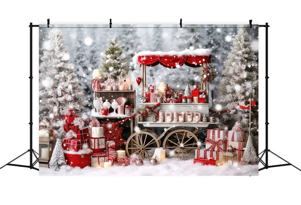 Sfondo Dei Regali Natalizi Del Carrello Innevato Di Natale RR8-262
