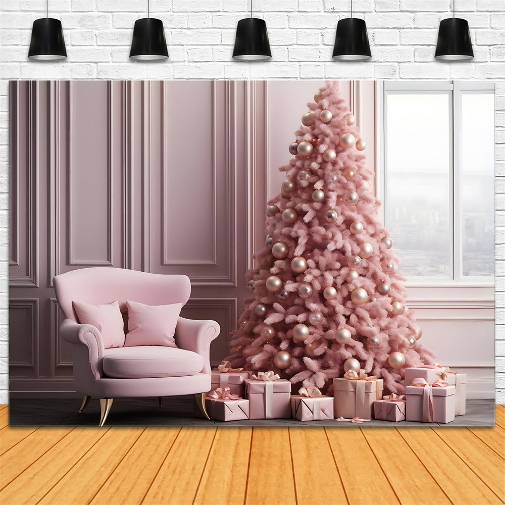 Sfondo Natalizio Rosa Elegante Soggiorno Con Albero RR8-263