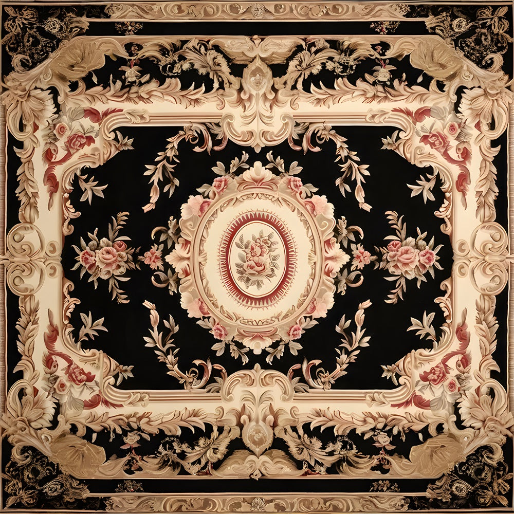 Fondale Per Pavimento In Moquette Con Motivo Rosa E Nero RR8-301