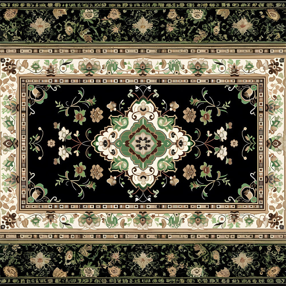 Sfondo Del Pavimento In Moquette Floreale Nero E Verde RR8-303