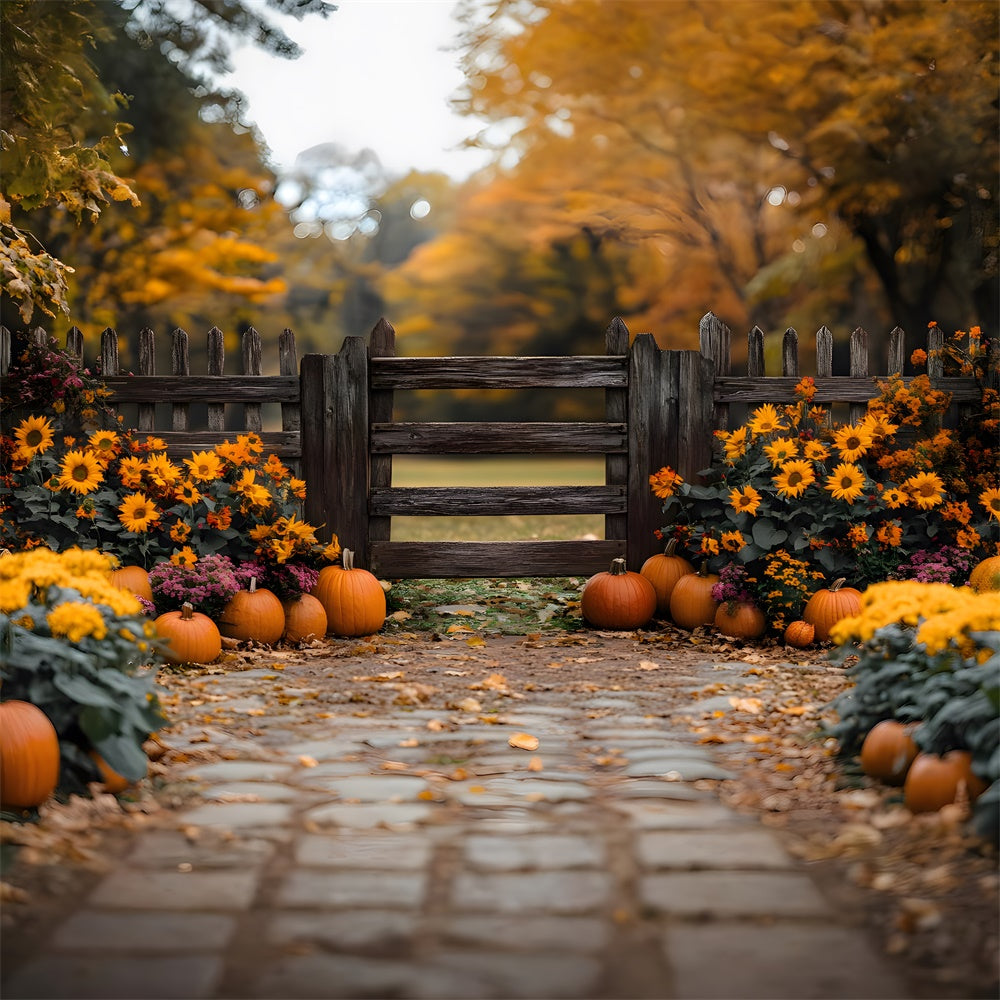 Cancello Rustico Autunnale E Sfondo Di Zucca RR8-309