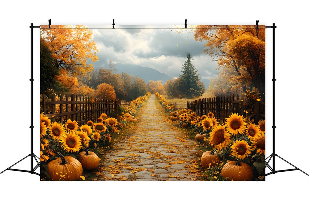 Sfondo Di Girasoli Circondati In Cottage Autunnale RR8-311
