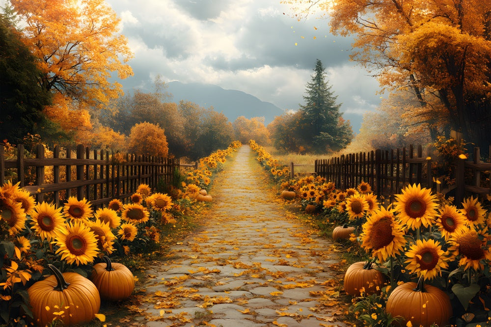 Sfondo Di Girasoli Circondati In Cottage Autunnale RR8-311