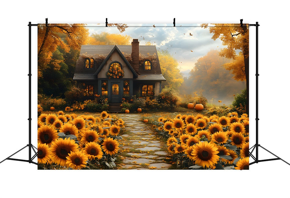 Sfondo Casa In Legno Girasoli Autunnali RR8-312