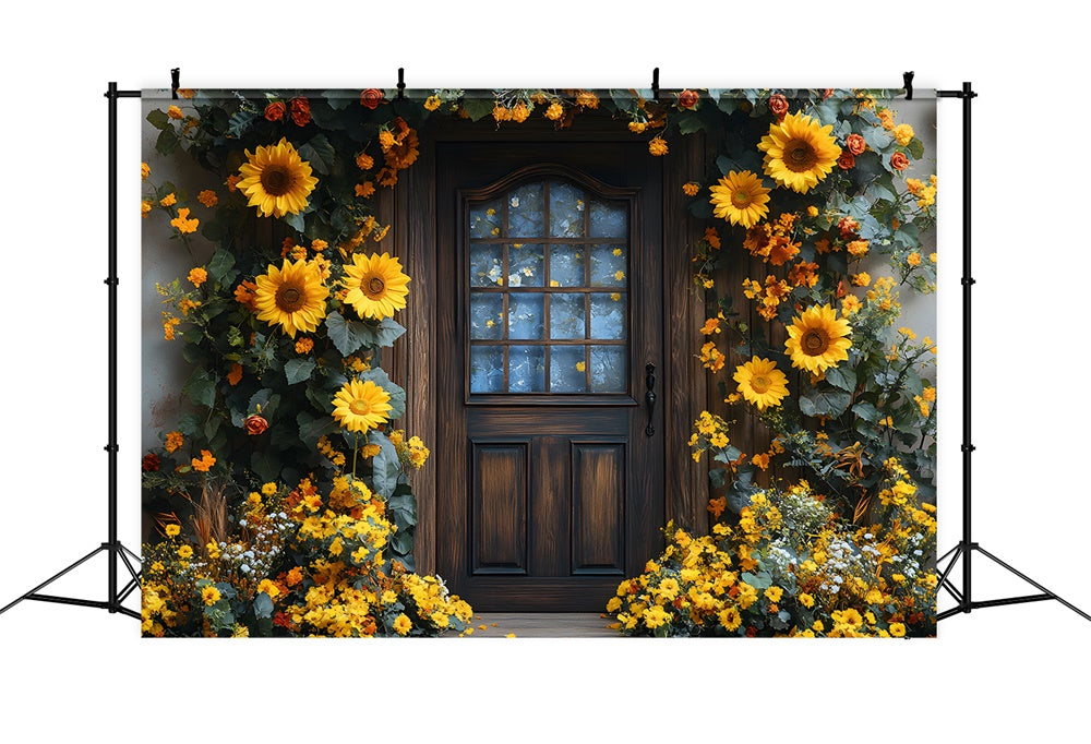Sfondo Autunnale Porta Decorata Con Ghirlanda Di Girasoli RR8-315