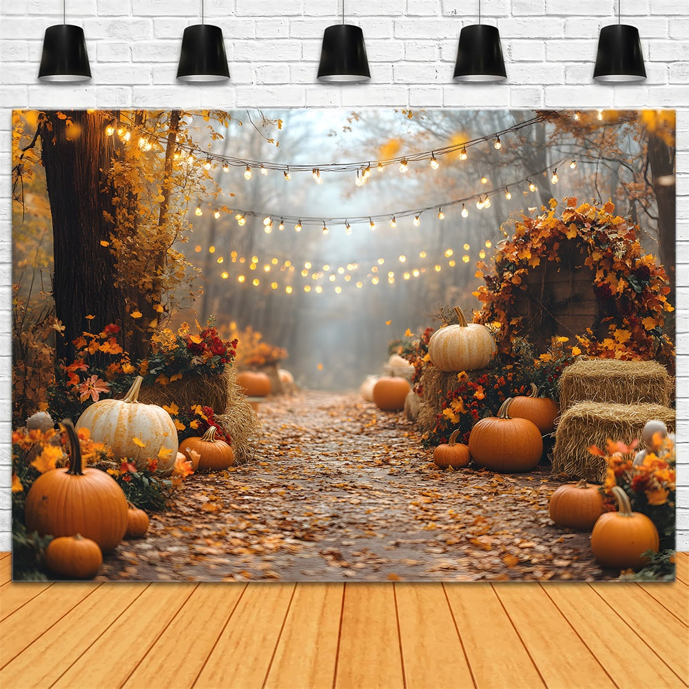 Luci A Corda Autunnali Che Illuminano Lo Sfondo Di Zucca RR8-316