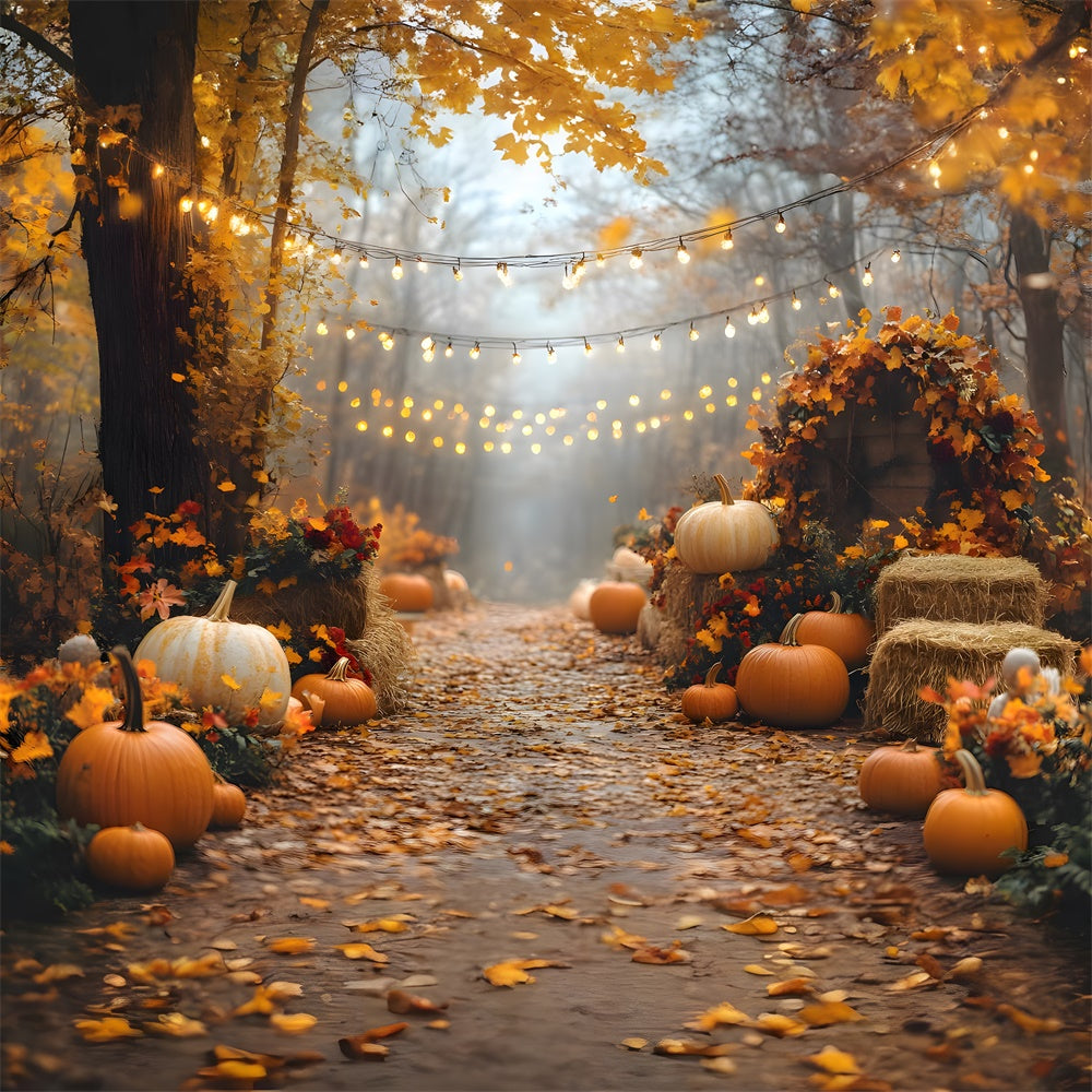 Luci A Corda Autunnali Che Illuminano Lo Sfondo Di Zucca RR8-316