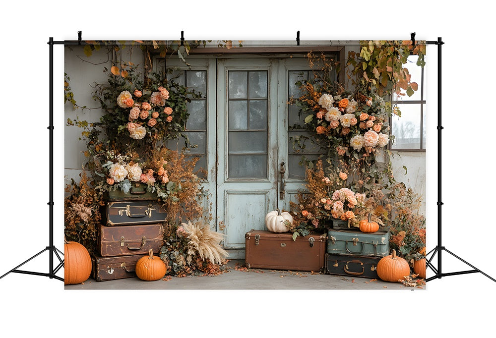 Sfondo Porta Zucca Fiori Foglie Secche Autunnali RR8-325