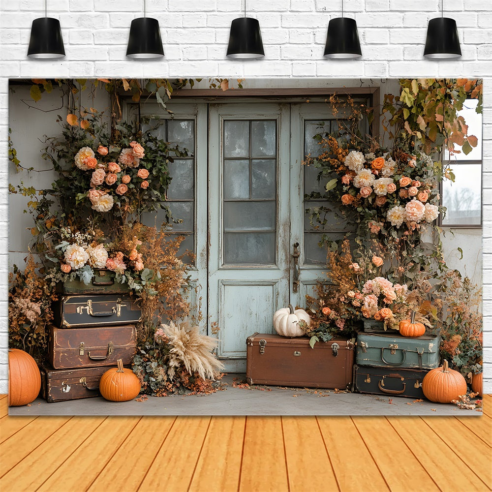 Sfondo Porta Zucca Fiori Foglie Secche Autunnali RR8-325