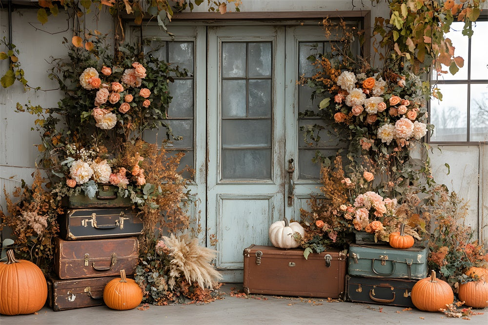 Sfondo Porta Zucca Fiori Foglie Secche Autunnali RR8-325