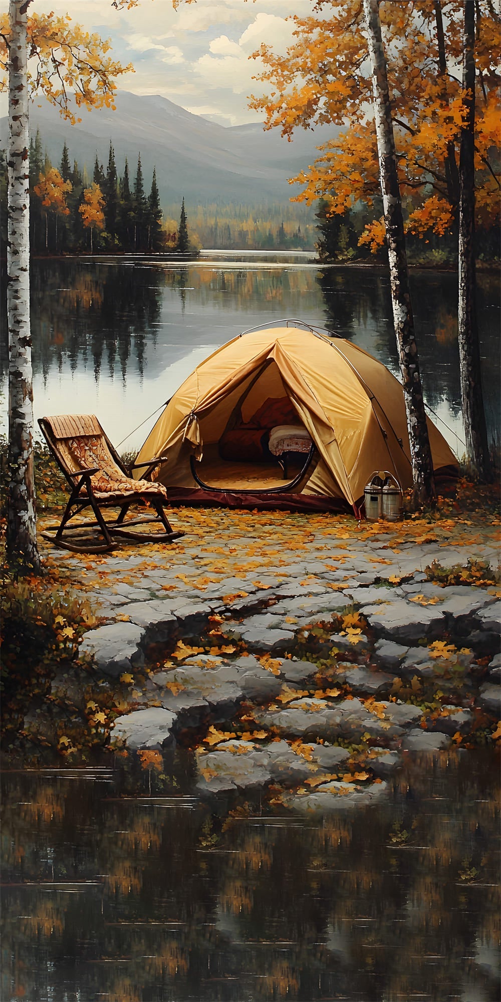 Autunno Alberi Di Acero Lago Scenario Spazzata Sullo Sfondo RR8-330