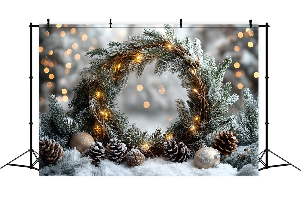 Sfondo Di Pigne Con Ghirlanda Di Albero Di Natale RR8-336