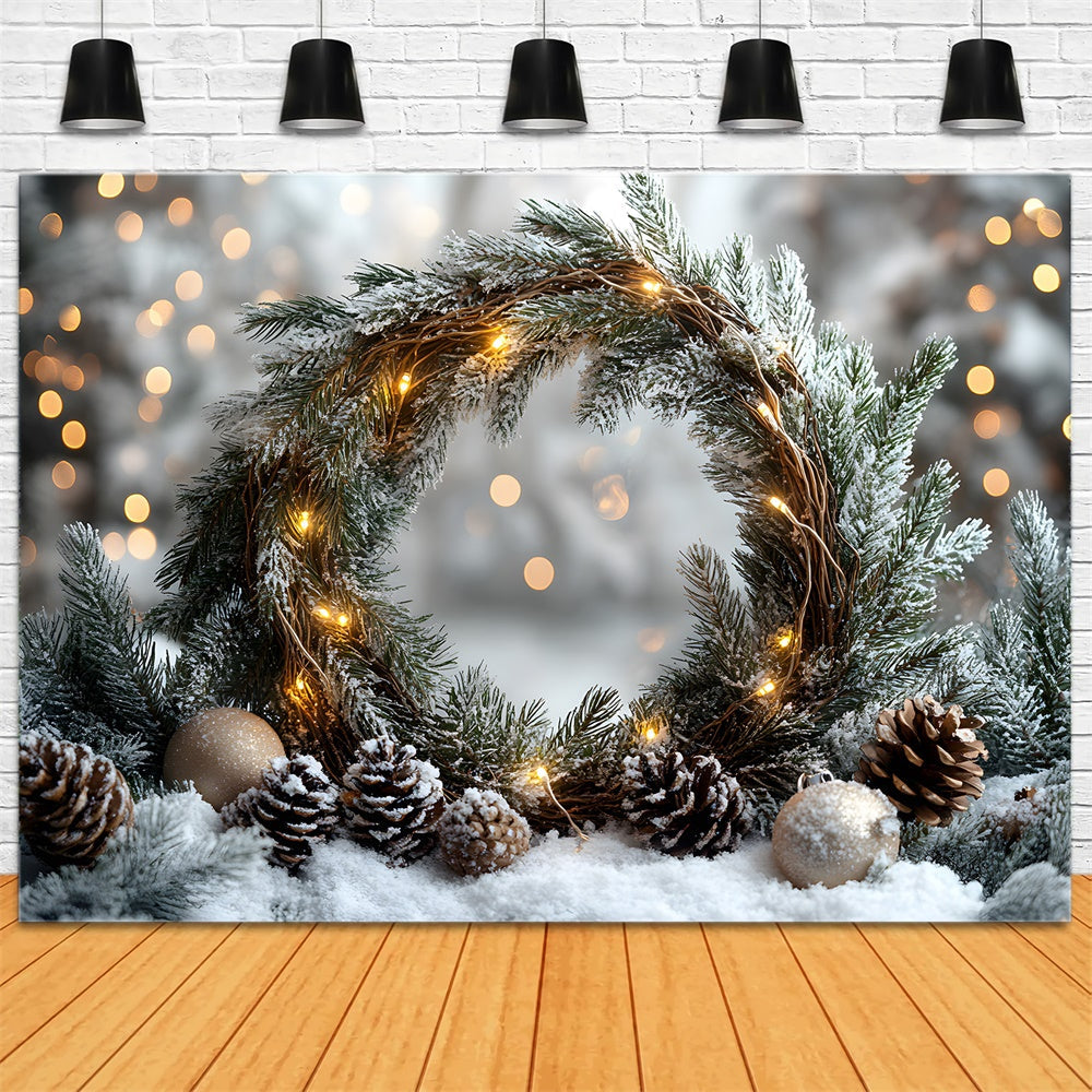 Sfondo Di Pigne Con Ghirlanda Di Albero Di Natale RR8-336
