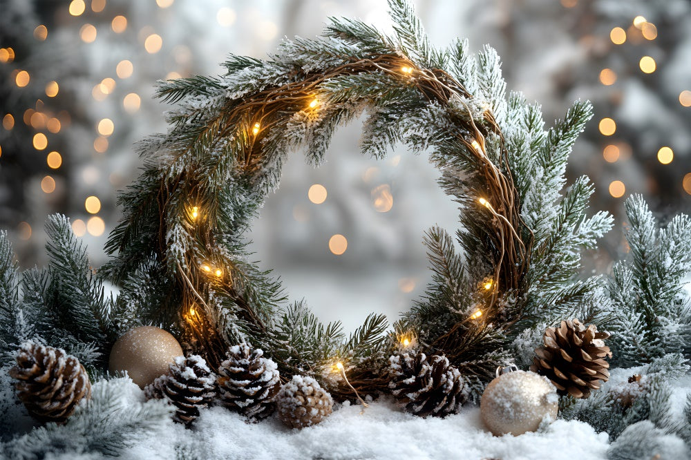 Sfondo Di Pigne Con Ghirlanda Di Albero Di Natale RR8-336