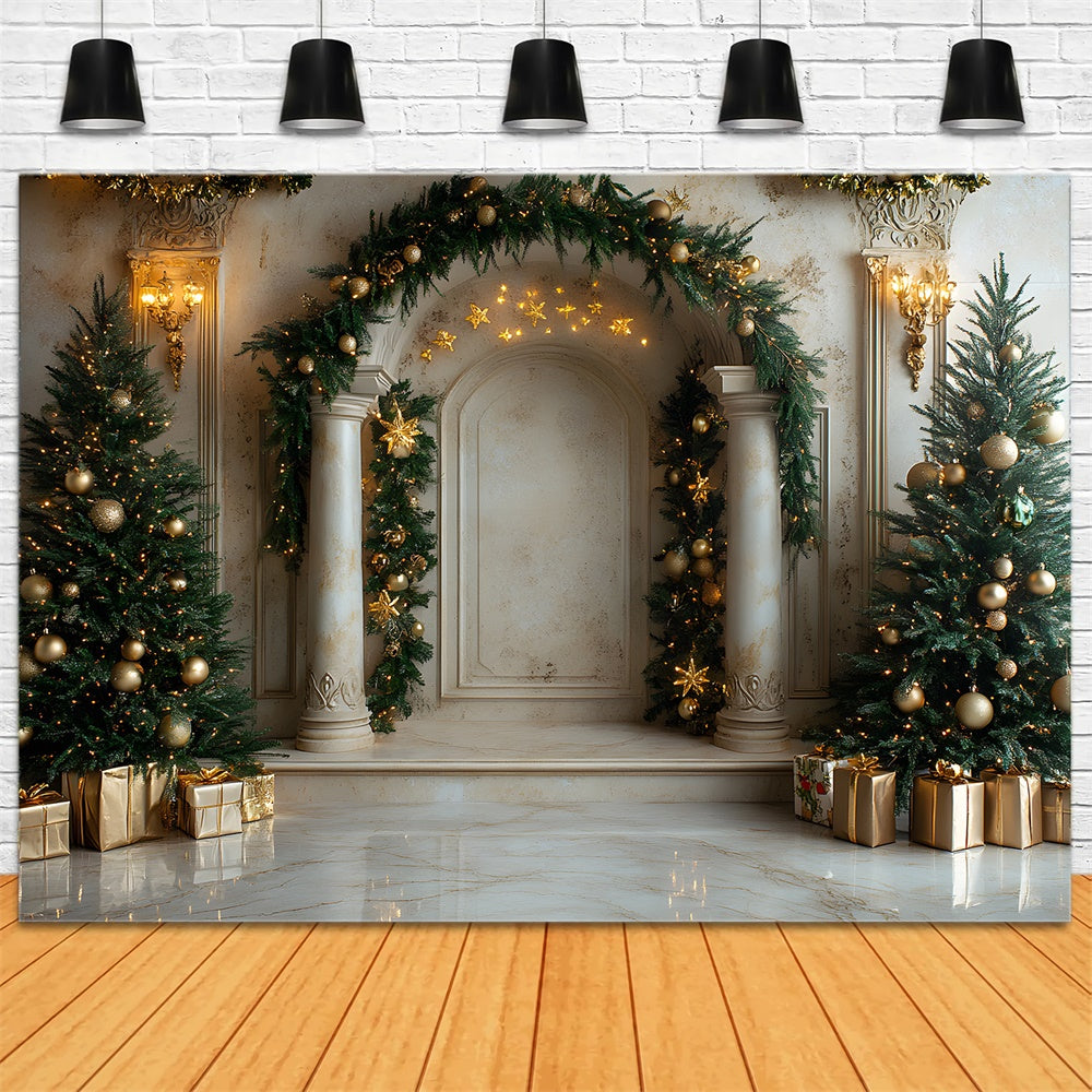 Sfondo Dell'Albero Della Porta Del Palazzo Della Ghirlanda Di Natale RR8-337