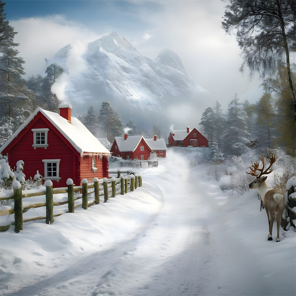 Sfondo Di Montagna Del Villaggio Innevato Di Natale RR8-341