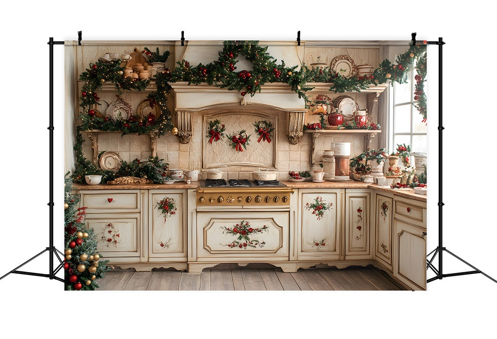 Sfondo Fotografico Per Cucina Con Ghirlanda Natalizia RR8-343