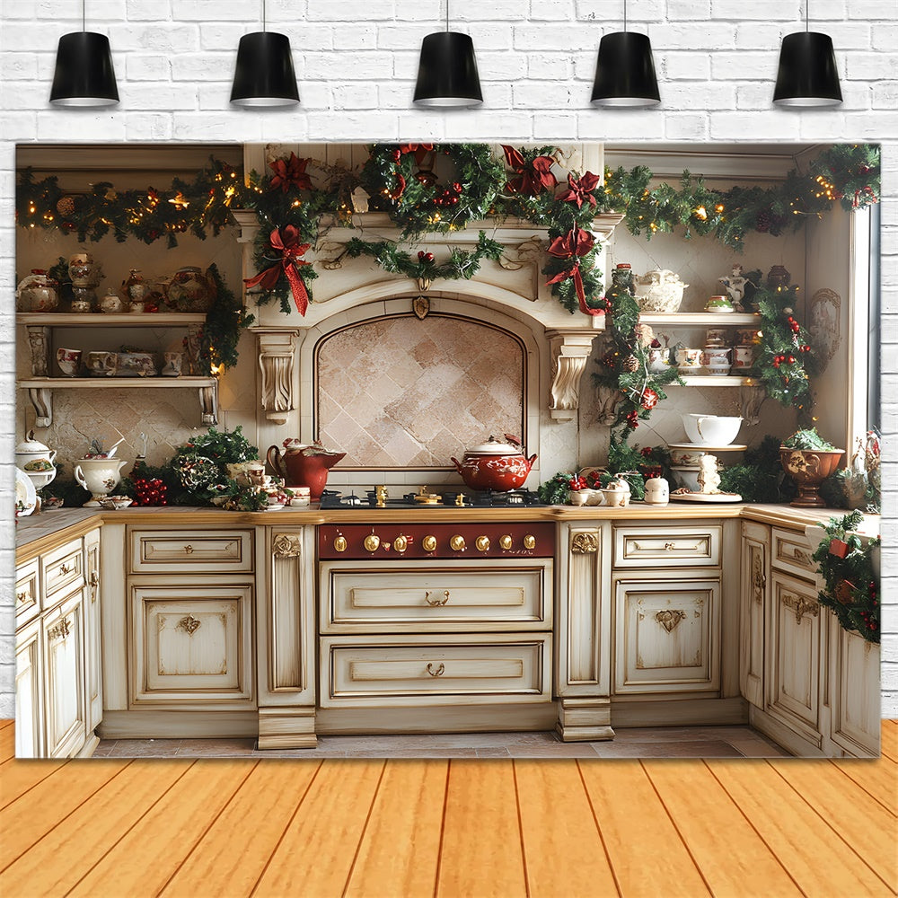 Sfondo Di Ghirlande Natalizie Per Esposizione Di Cucina RR8-344