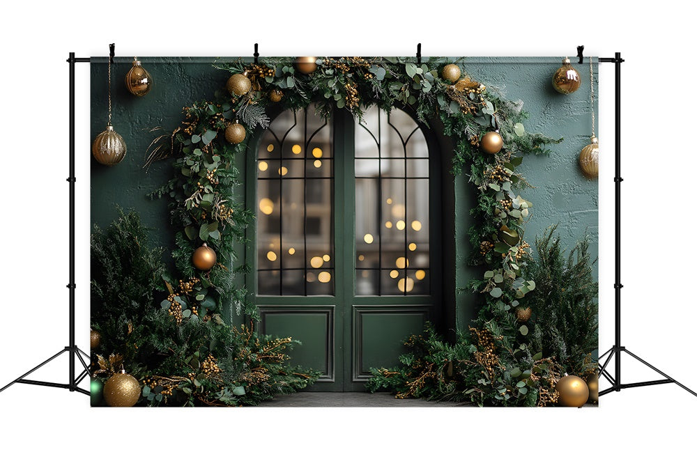 Sfondo Per Porta Con Decorazione Ghirlanda Di Palline Di Natale RR8-346
