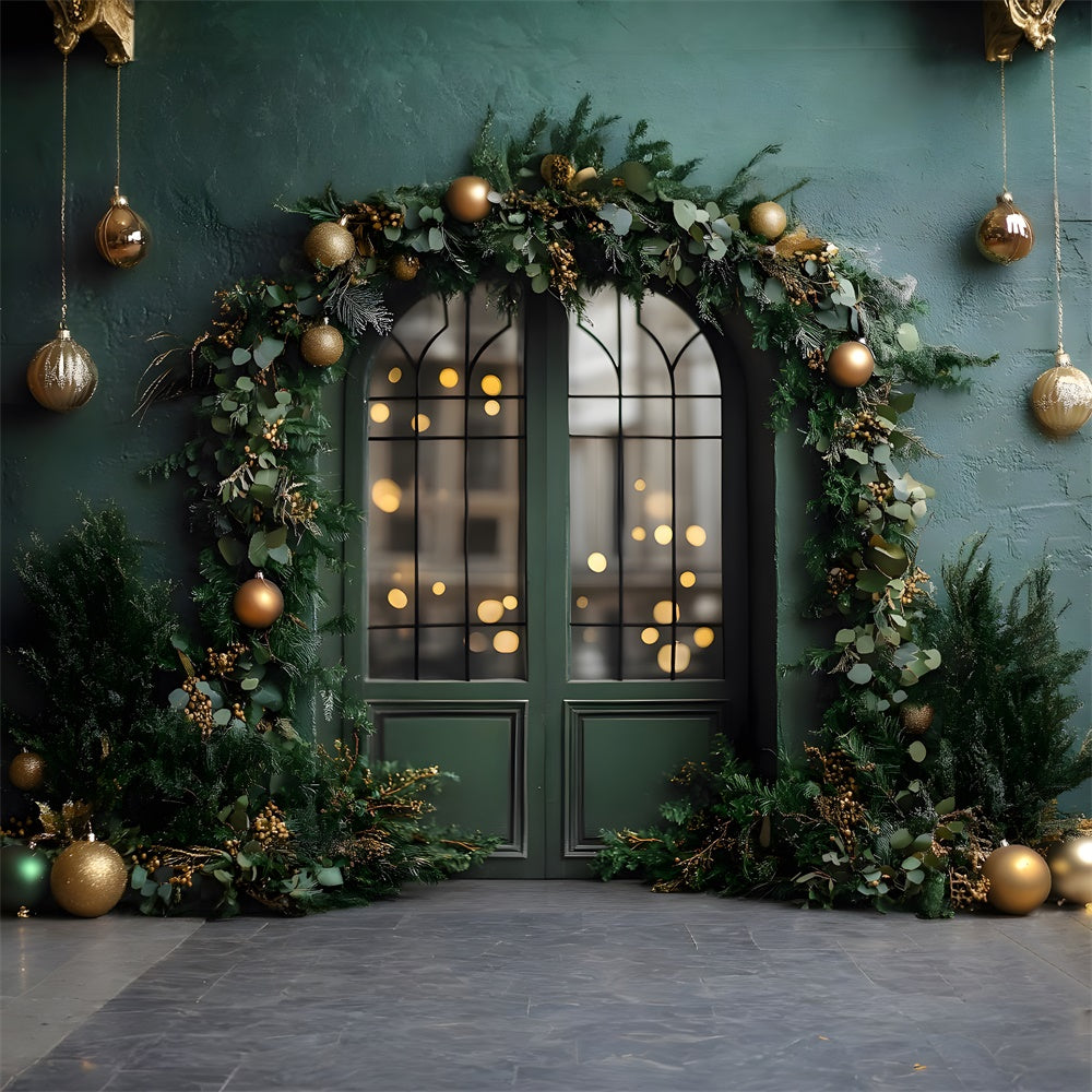 Sfondo Per Porta Con Decorazione Ghirlanda Di Palline Di Natale RR8-346