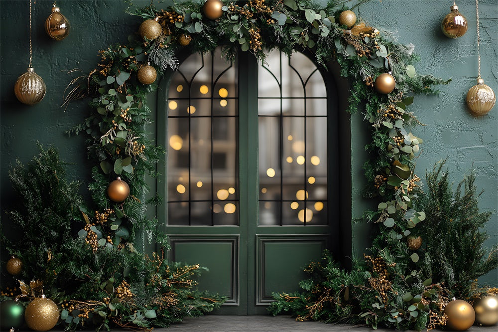 Sfondo Per Porta Con Decorazione Ghirlanda Di Palline Di Natale RR8-346