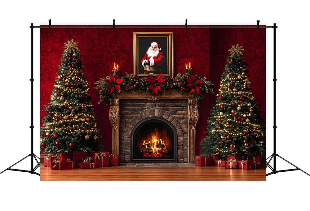 Sfondo Camino Retro Di Natale Di Babbo Natale RR8-353