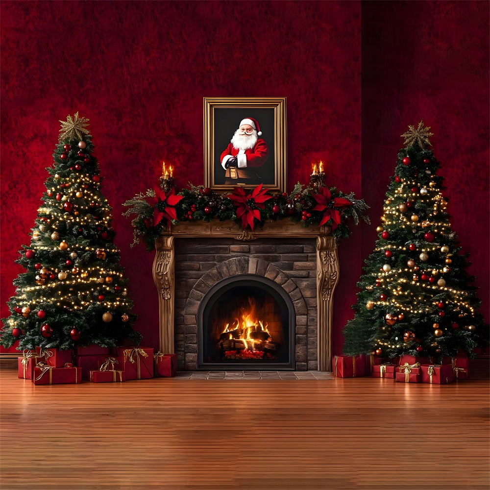Sfondo Camino Retro Di Natale Di Babbo Natale RR8-353