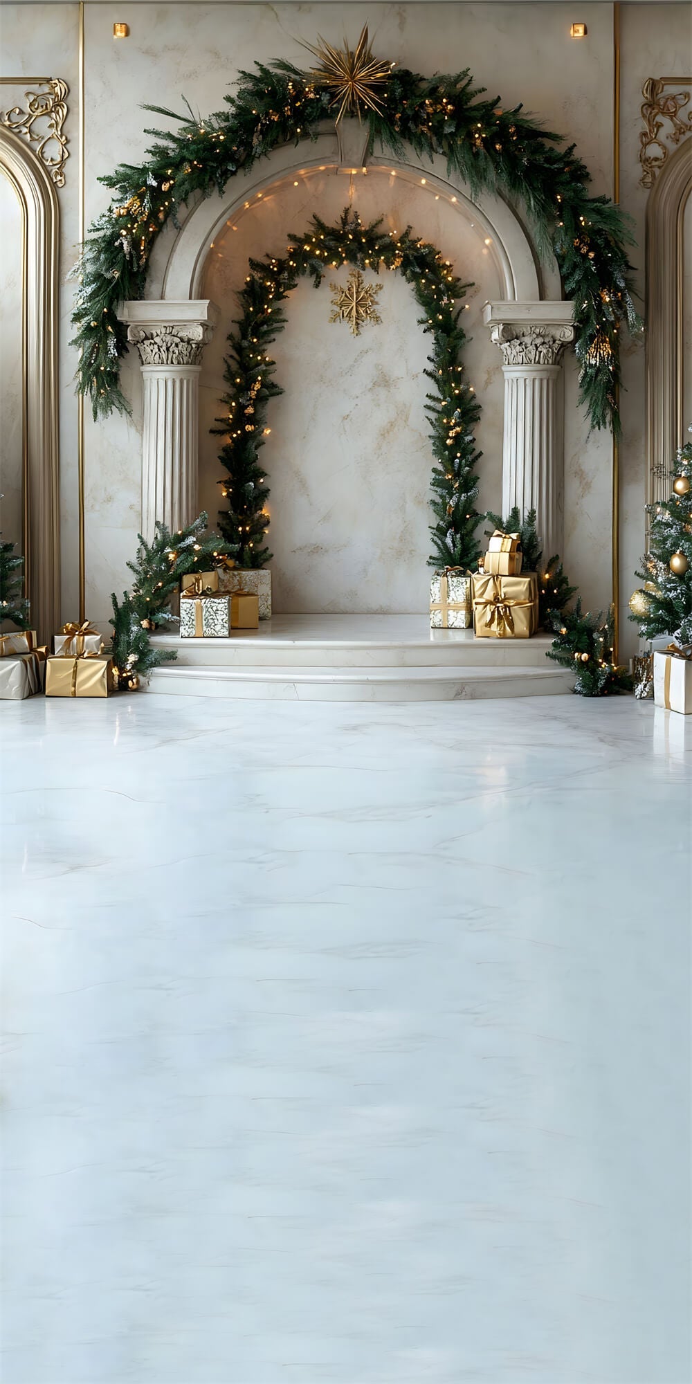 Sfondo Di Ghirlanda Decorata Con Spazzata Da Pavimento Per Porta Di Natale RR8-368