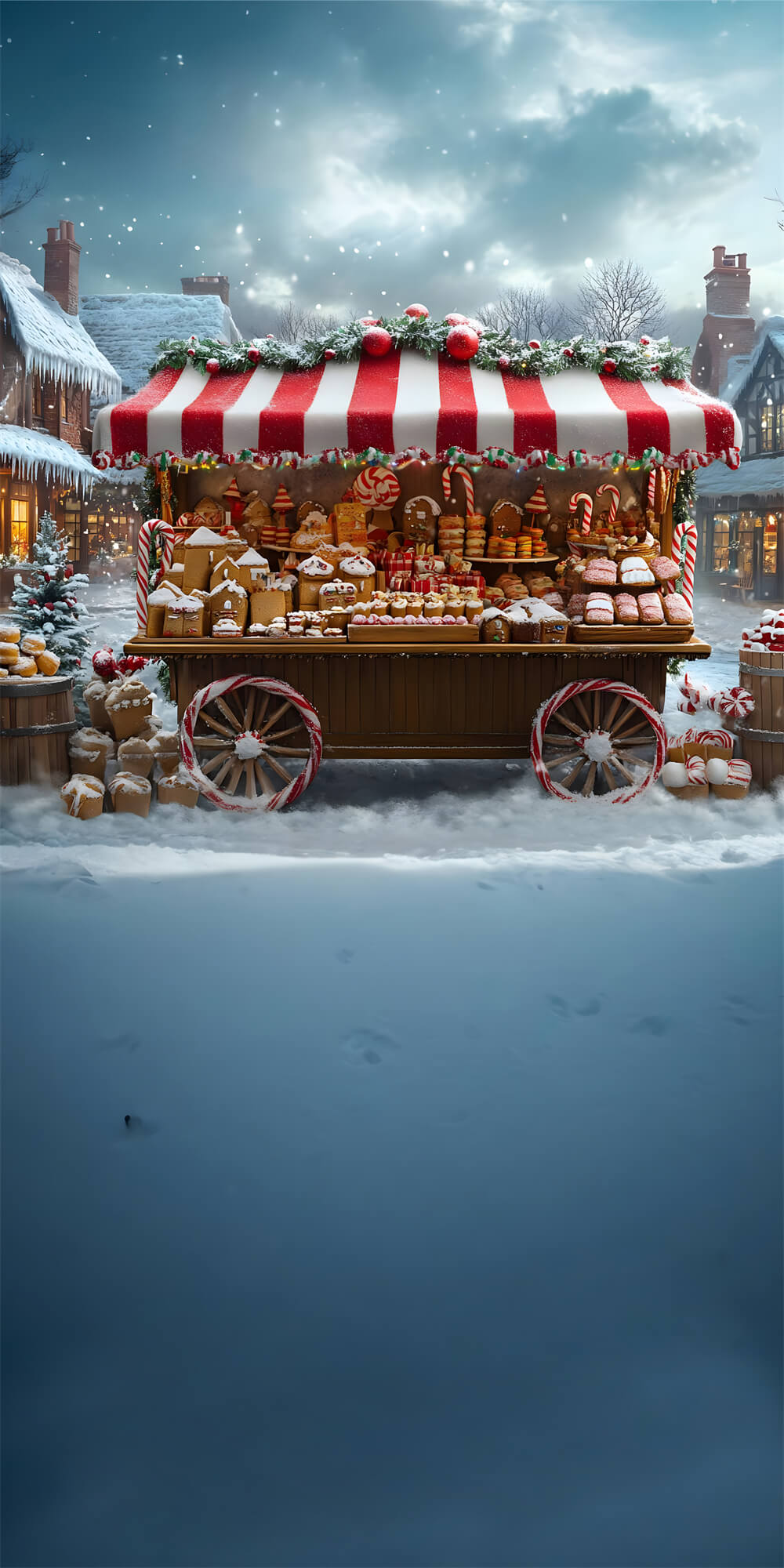 Sfondo Di Fiocchi Di Neve Per Carrello Da Dessert Natalizio Con Spazzata Di Neve RR8-370