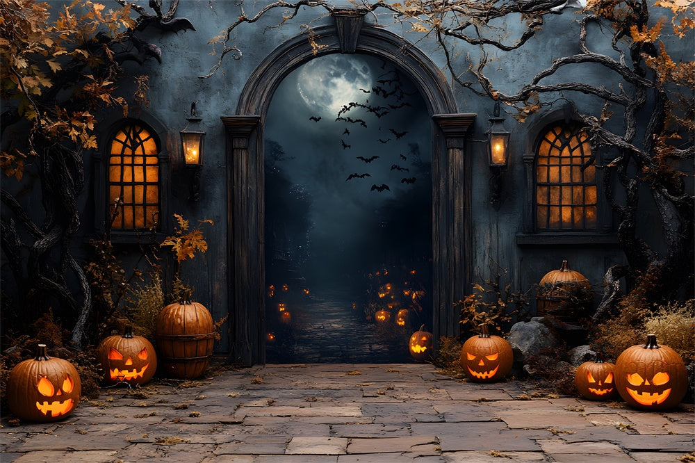 Sfondo Del Cancello Del Cimitero Della Notte Di Halloween Spettrale RR8-373