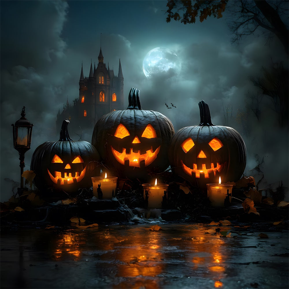 Sfondo Di Zucca Malvagia Incandescente Con Luna Di Halloween RR8-376
