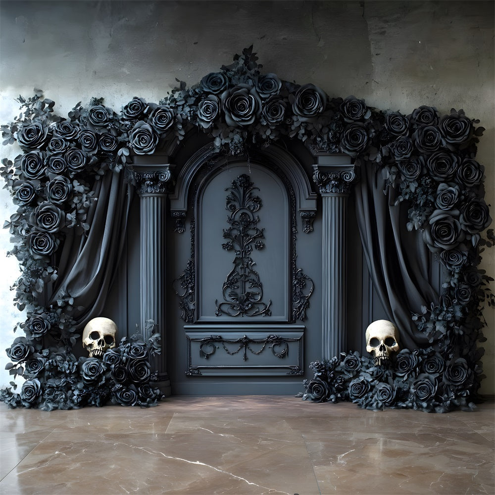 Sfondo Per Tenda Da Muro Retro Con Rosa Nera Di Halloween RR8-381