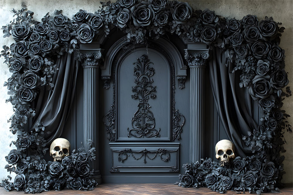 Sfondo Per Tenda Da Muro Retro Con Rosa Nera Di Halloween RR8-381