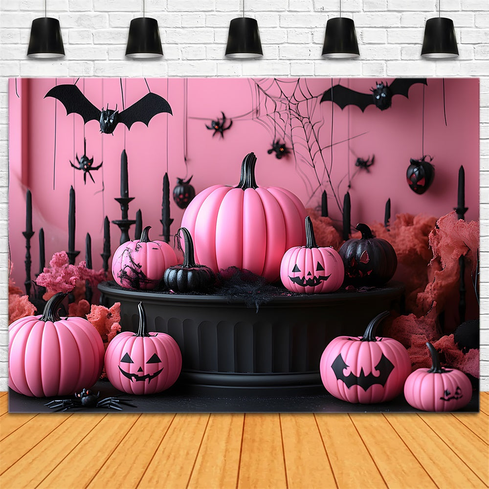 Sfondo Di Halloween Con Zucche Da Muro Rosa E Pipistrelli RR8-388