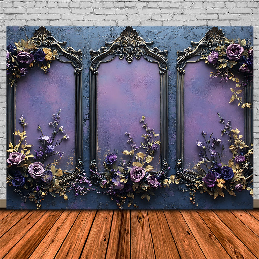 Sfondo Di Halloween Da Parete Con Cornice Di Fiori Viola RR8-390
