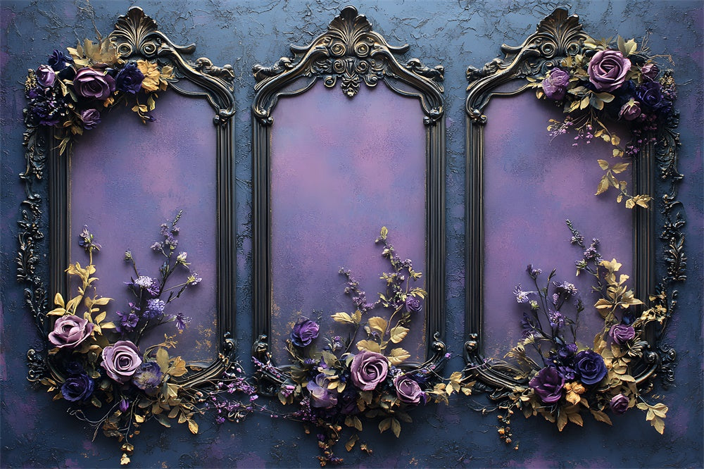 Sfondo Di Halloween Da Parete Con Cornice Di Fiori Viola RR8-390