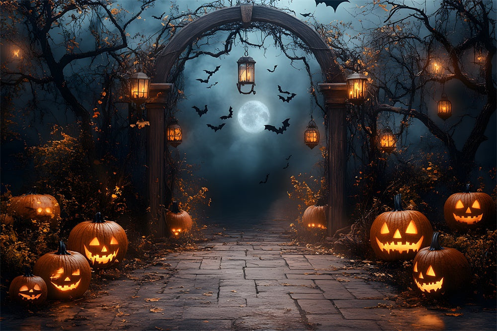 Sfondo Del Cancello Del Cimitero Della Notte Spettrale Di Halloween RR8-393