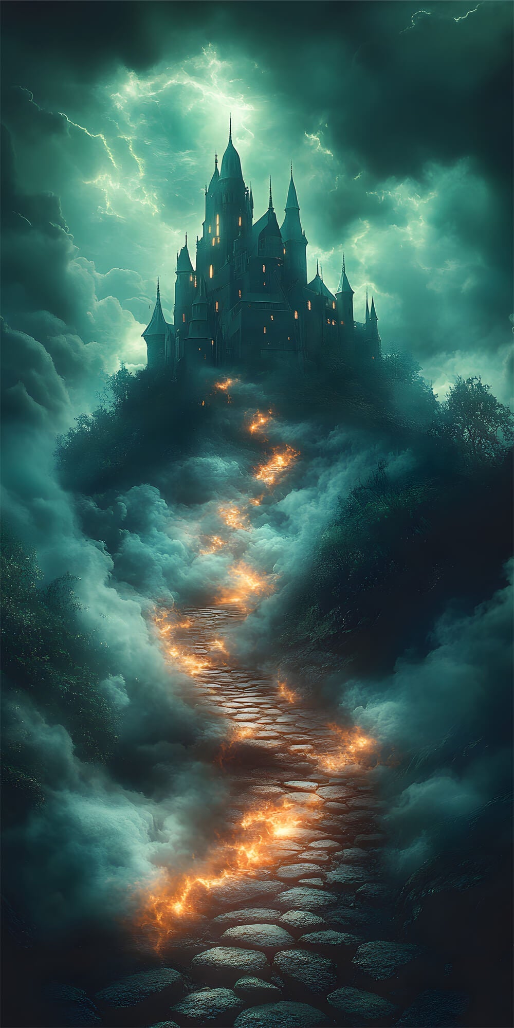 Sfondo Del Castello Del Cielo Spettrale Di Halloween Stone Sweep RR8-400