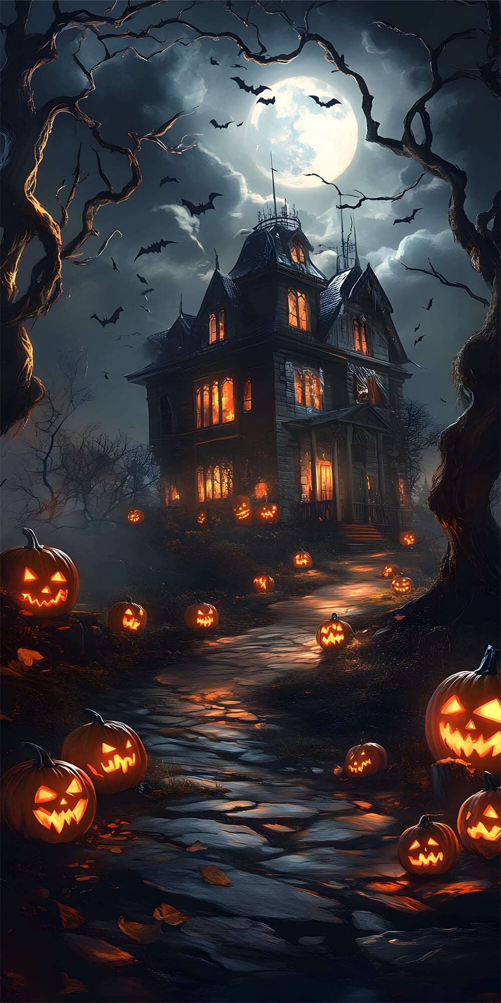 Sfondo Della Casa Stregata Della Luna Piena Di Halloween Night Sweep RR8-405