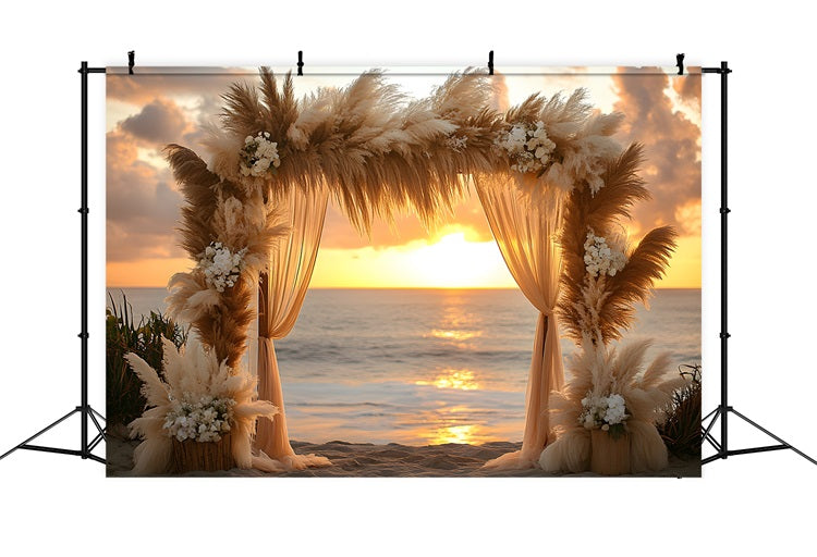 Sfondo Bohemien Con Arco Al Tramonto Sulla Spiaggia RR8-433