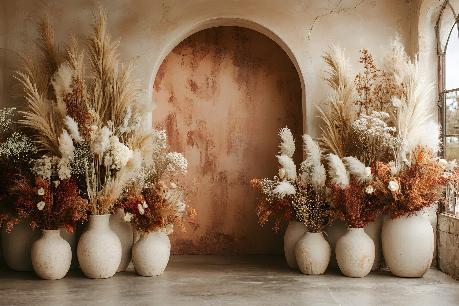 Sfondo Boho Pampa In Terracotta Con Arco RR8-482
